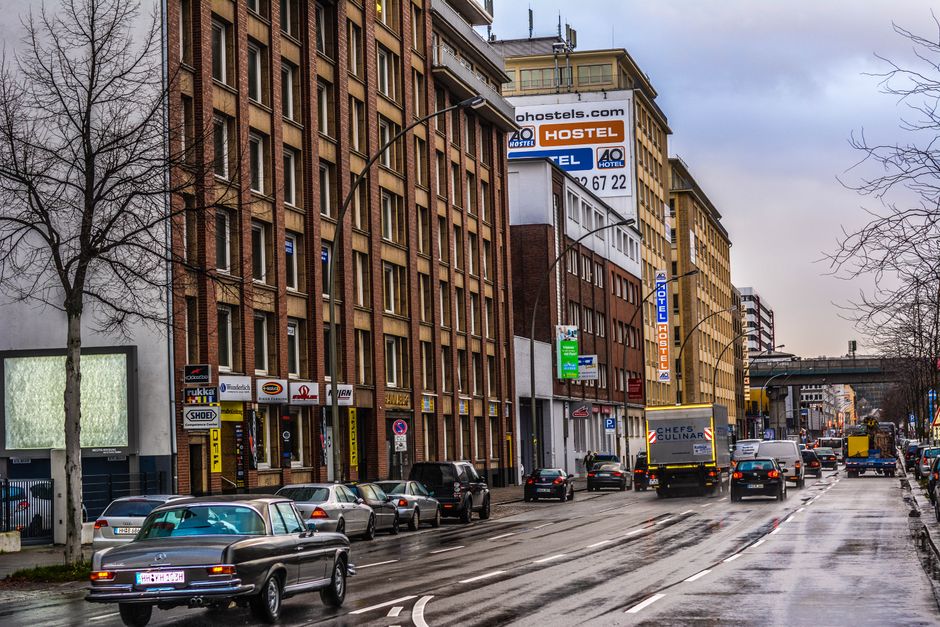 Rainy winter street with traffic in Berlin