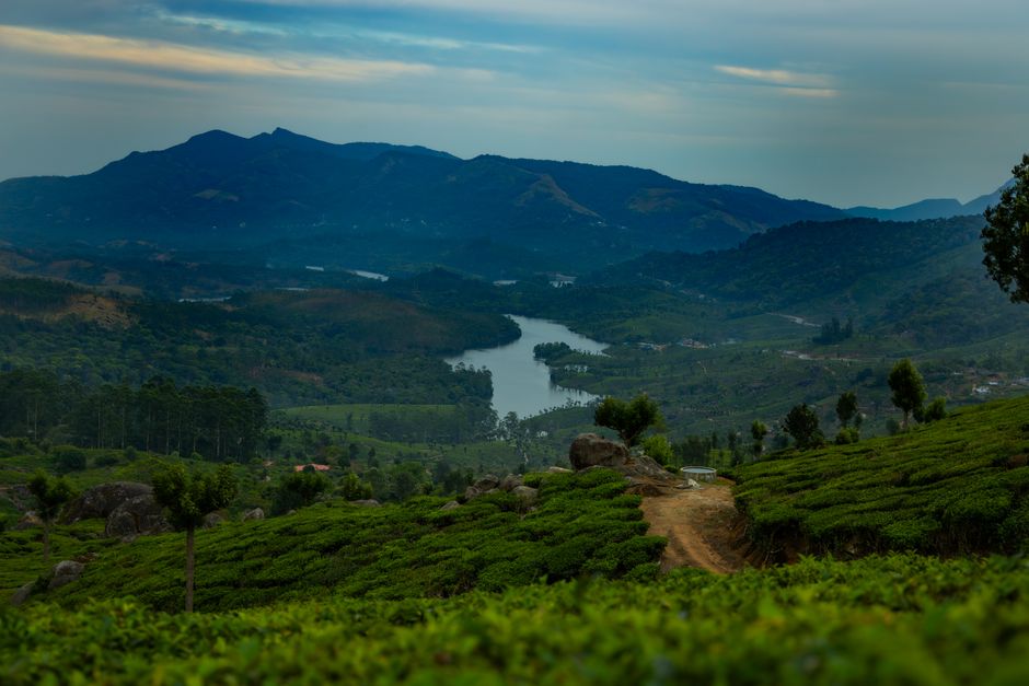 Breathtaking view of a lush green valley with a winding river and distant mountains under a serene sky.